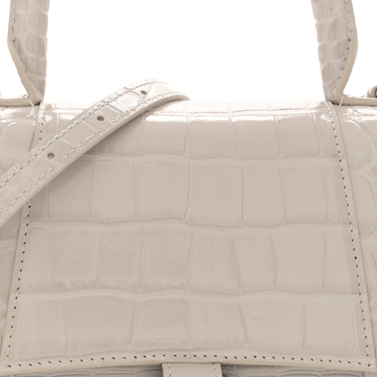 Balenciaga Shiny Calfskin Crocodile Embossed Small Hourglass Top Handle Bag Cold Beige 8 of 14