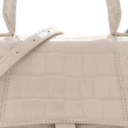 Balenciaga Shiny Calfskin Crocodile Embossed Small Hourglass Top Handle Bag Cold Beige 8 of 14