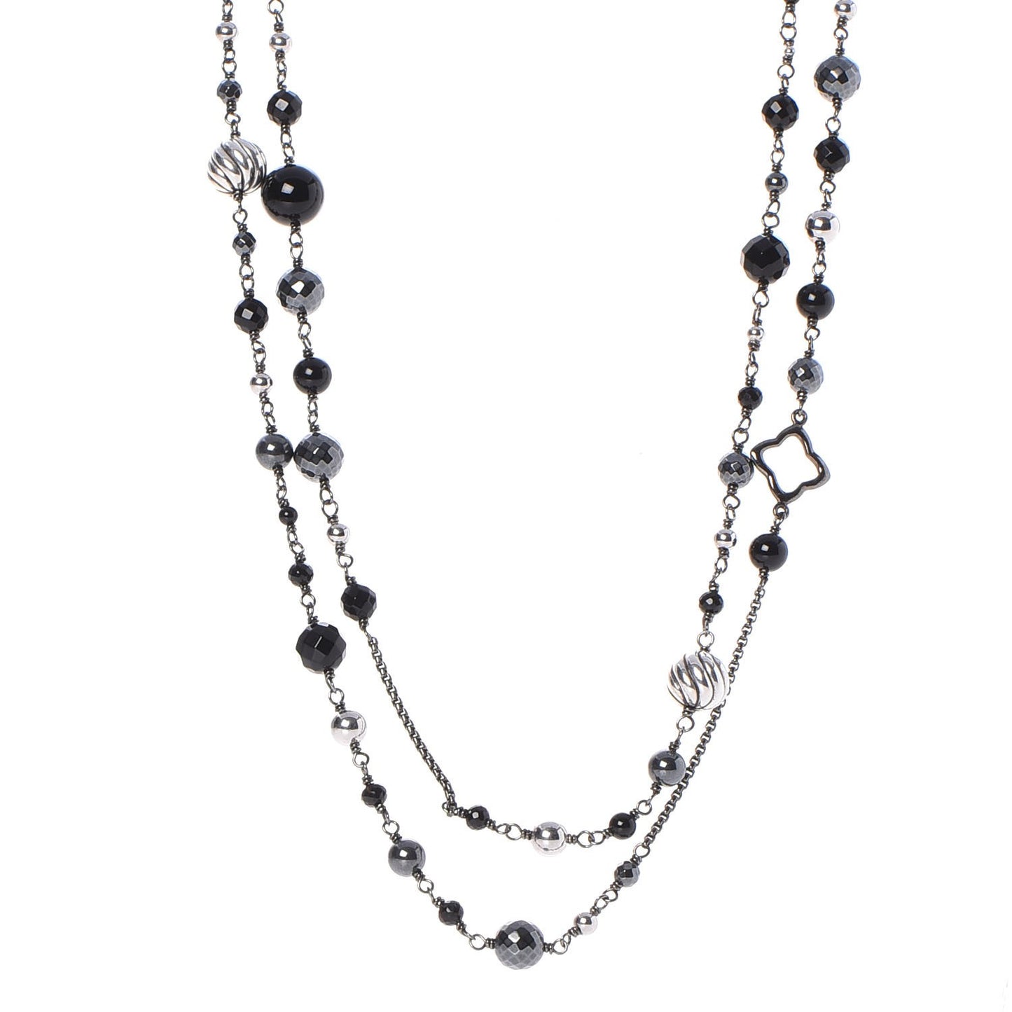Sterling Silver Black Onyx Hematite Elements Chain Necklace