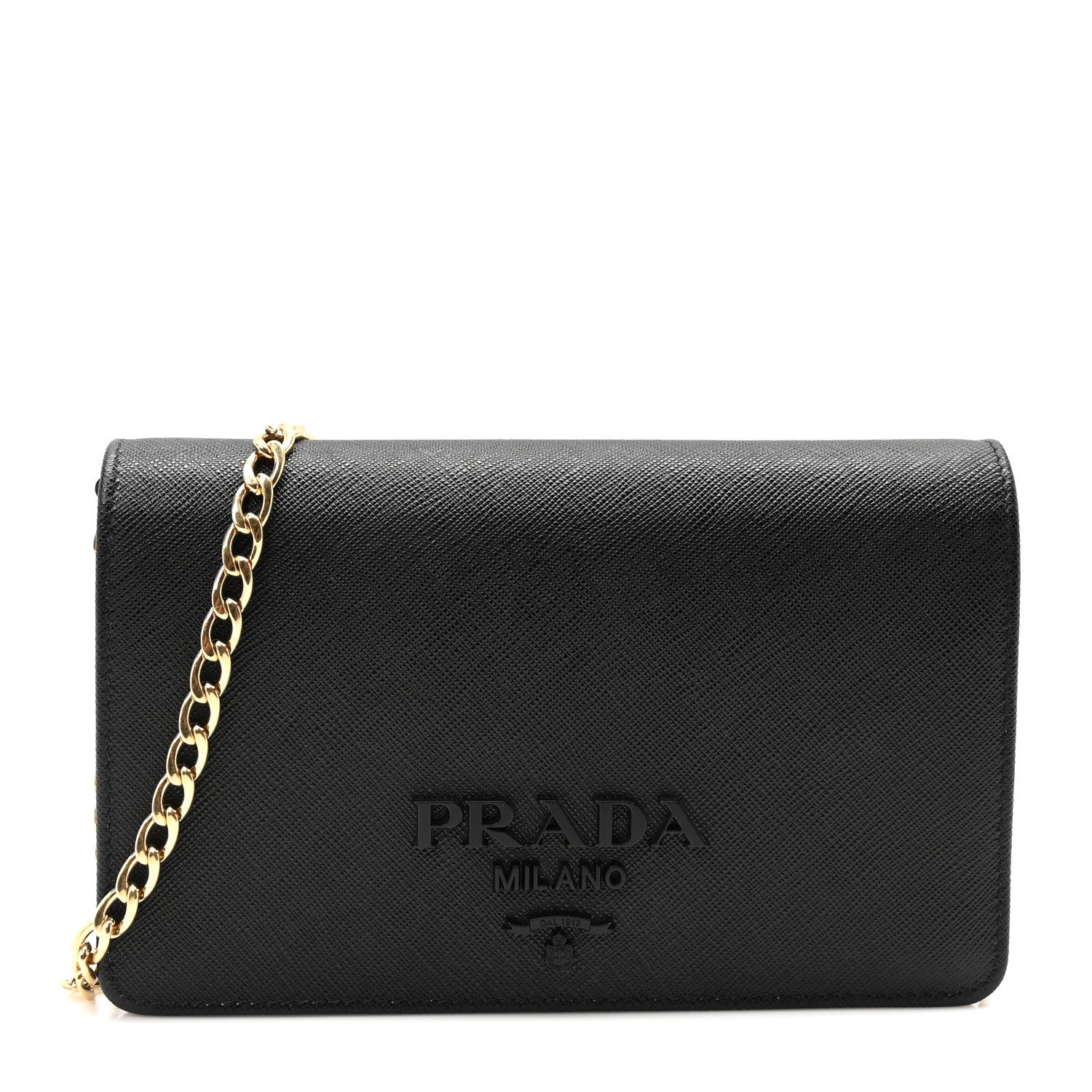 Prada Saffiano Lux Monochrome Chain Wallet Black 1 of 9