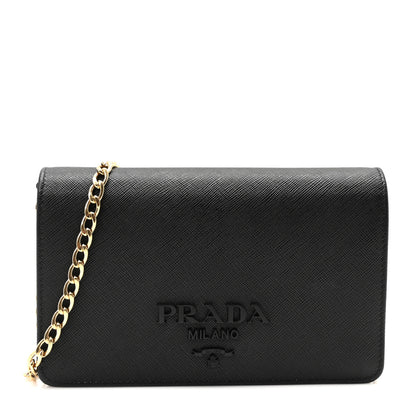 Prada Saffiano Lux Monochrome Chain Wallet Black 1 of 9
