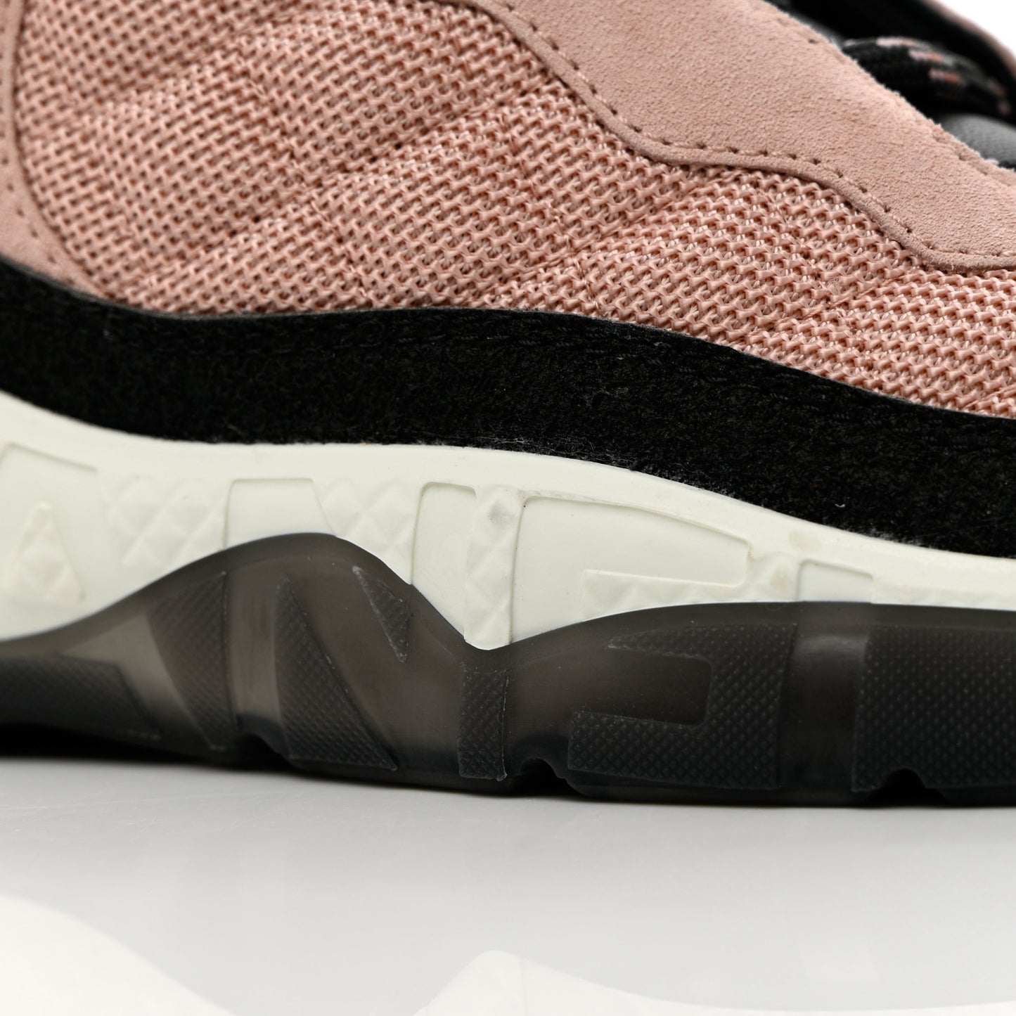 Mesh Suede Calfskin Quilted Sneakers 37 Pink Beige