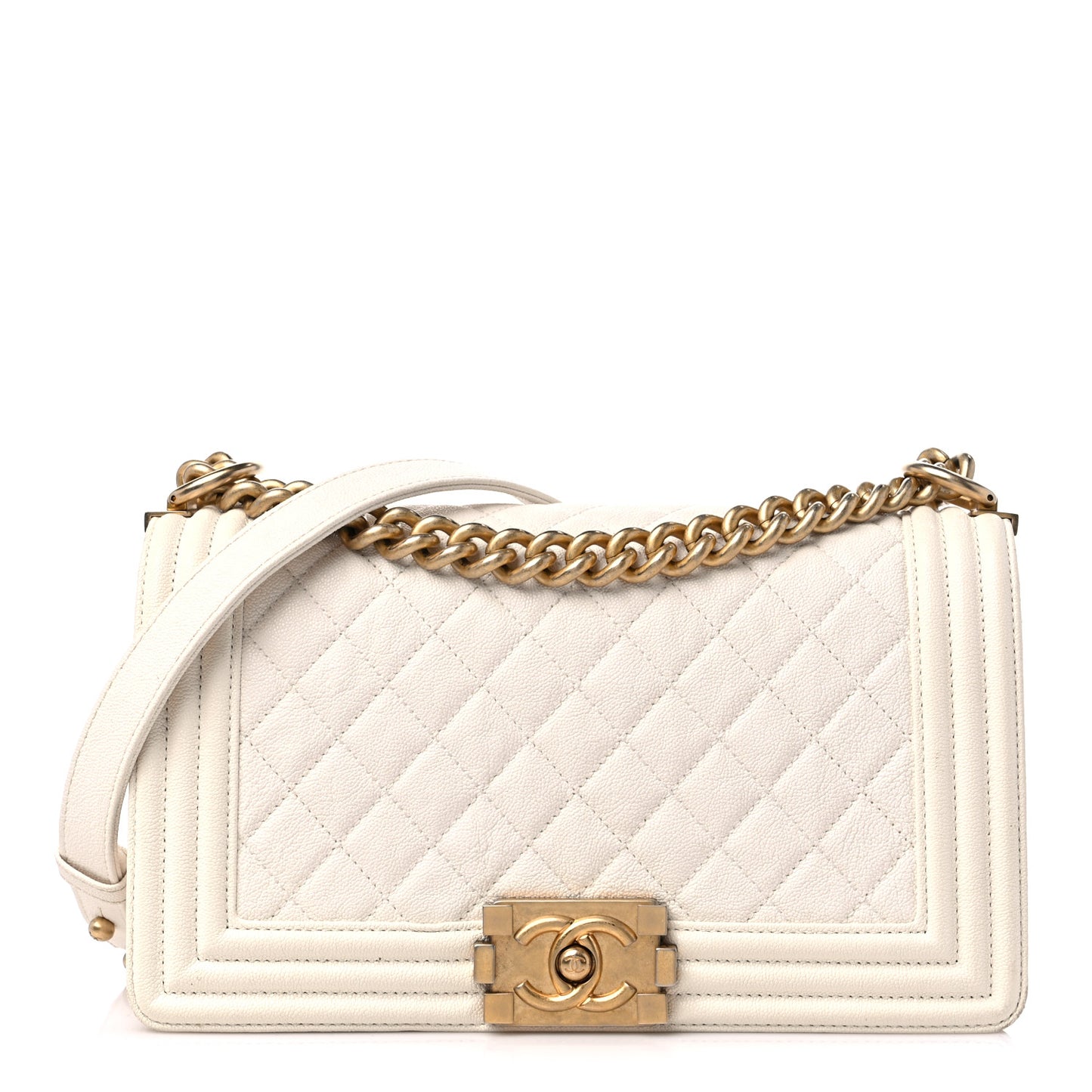 Caviar Quilted Medium Boy Flap White