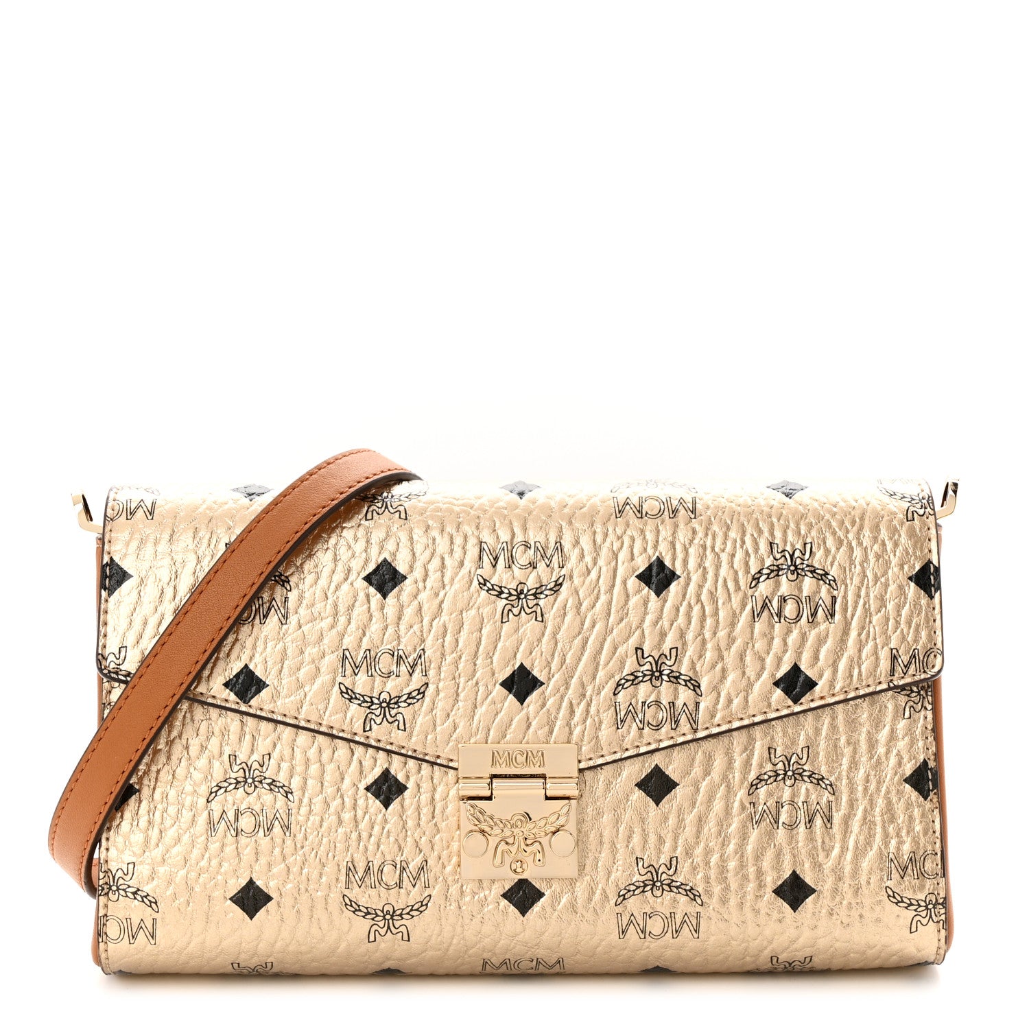 MCM Metallic Visetos Medium Millie Crossbody Bag Berlin Gold 1 of 10