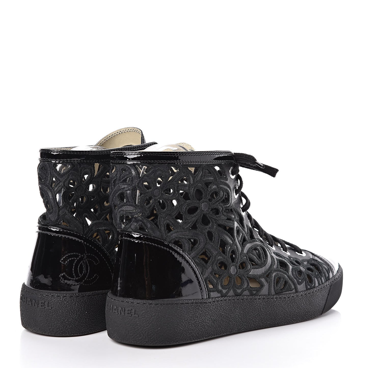 Patent Grained Goatskin Hollow Out Flower Sneakers 40.5 Black