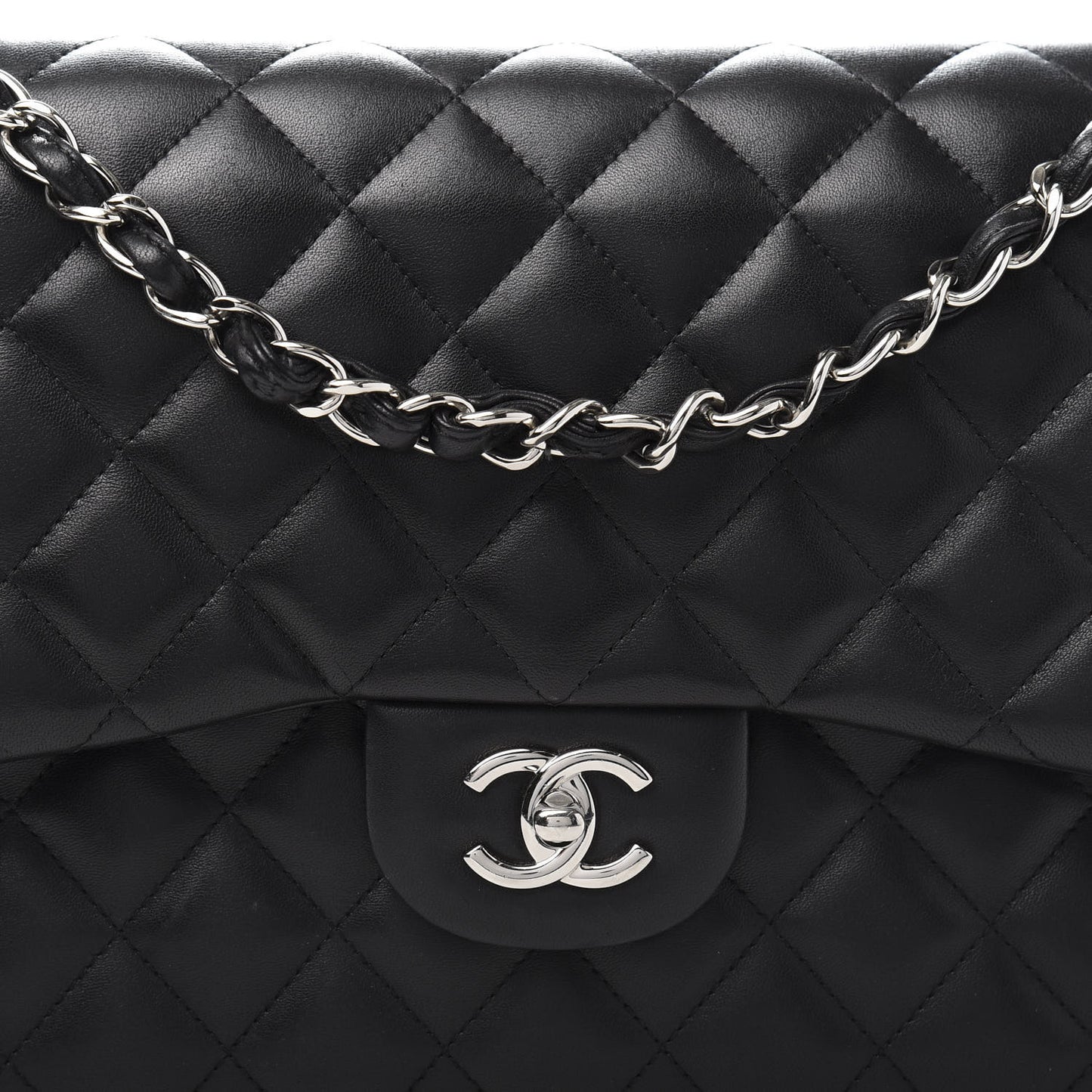 Lambskin Quilted Jumbo Double Flap Black