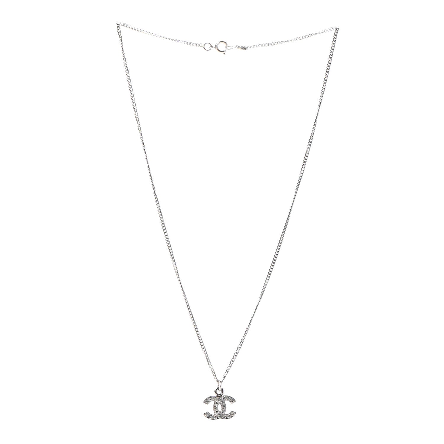 Chanel Crystal Timeless CC Necklace Silver 3 of 5