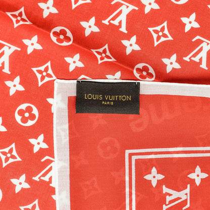Louis Vuitton X SUPREME Cotton Monogram Bandana Scarf Red 4 of 5