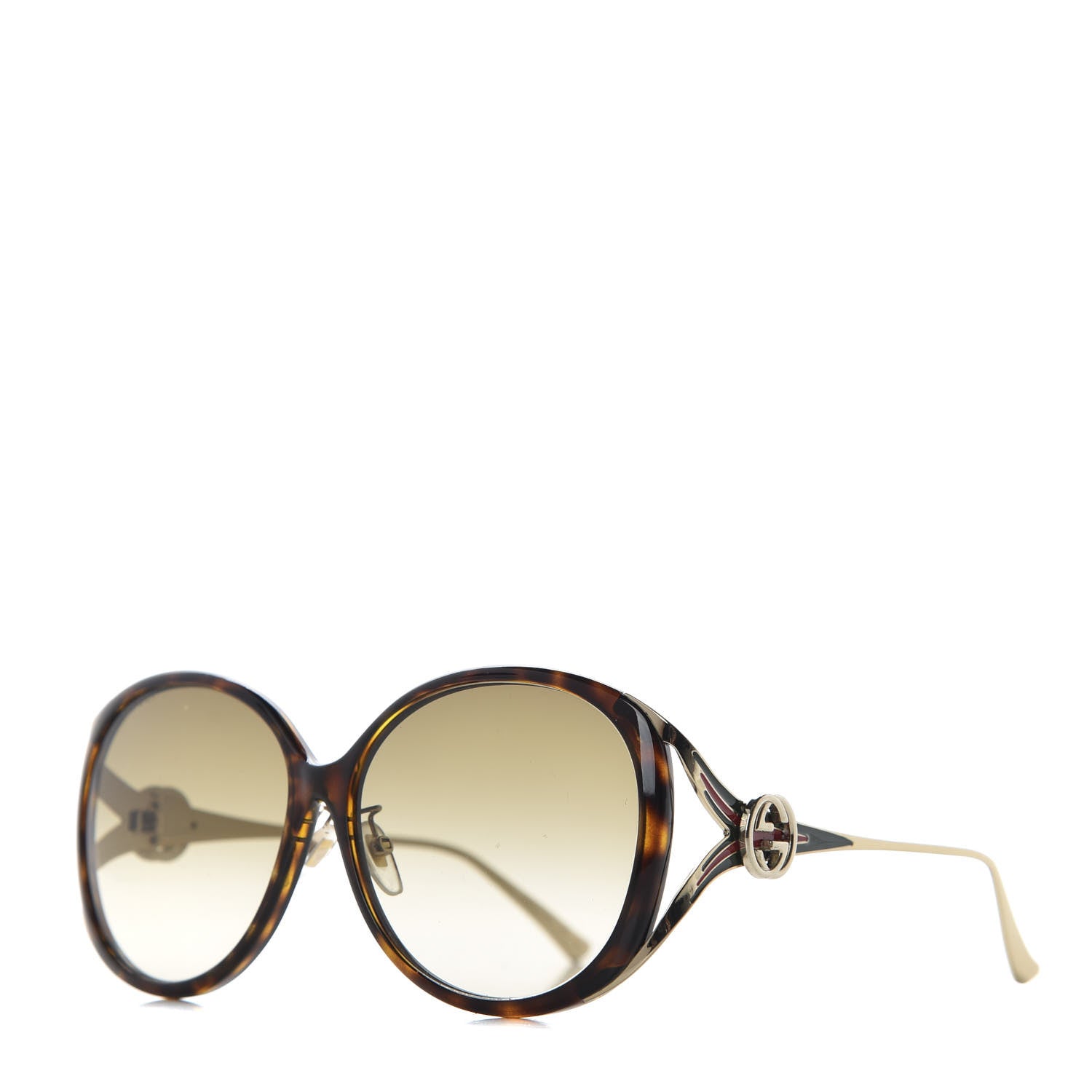 Gucci Acetate Round Frame Injected GG0226S Sunglasses Tortoise 1 of 8