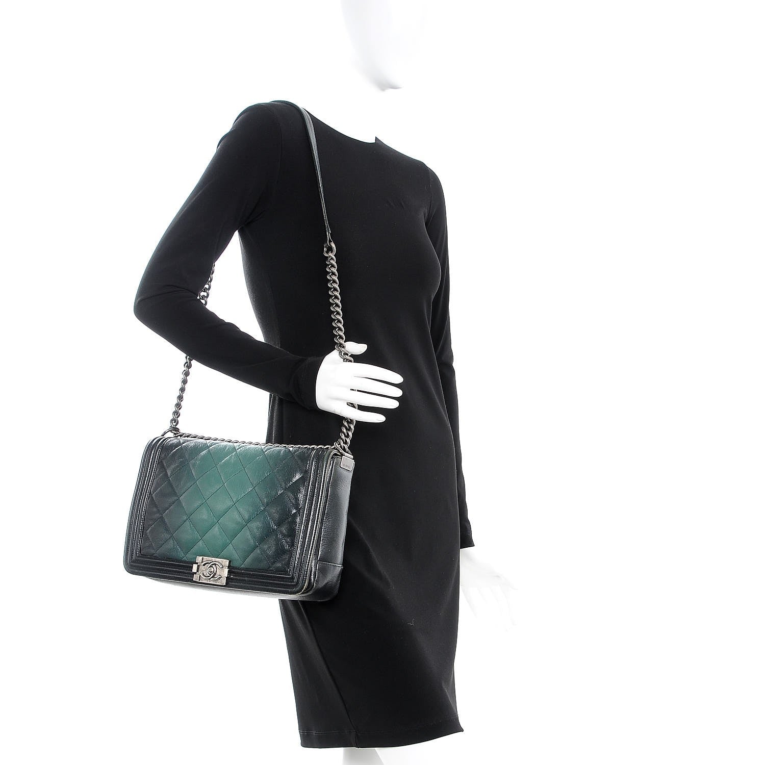 Chanel Goatskin Ombre Faded Quilted New Medium Boy Flap Dark Green 2 of 13