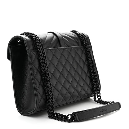 Saint Laurent Grain De Poudre Textured Mixed Matelasse Triquilt Medium Monogram Monochrome Satchel Black 3 of 10