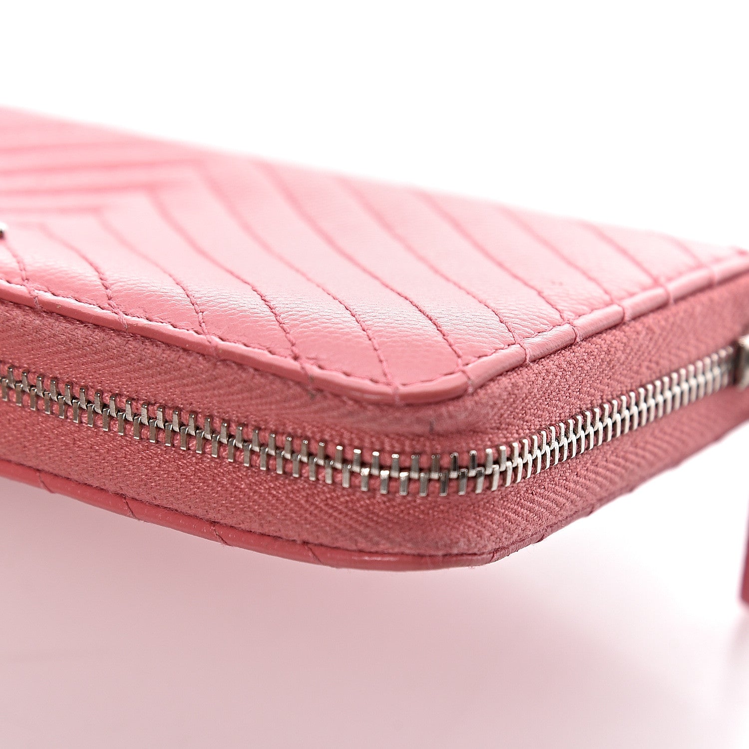 Chanel Caviar Chevron Quilted Small Zip Around Wallet Pink 14 of 15