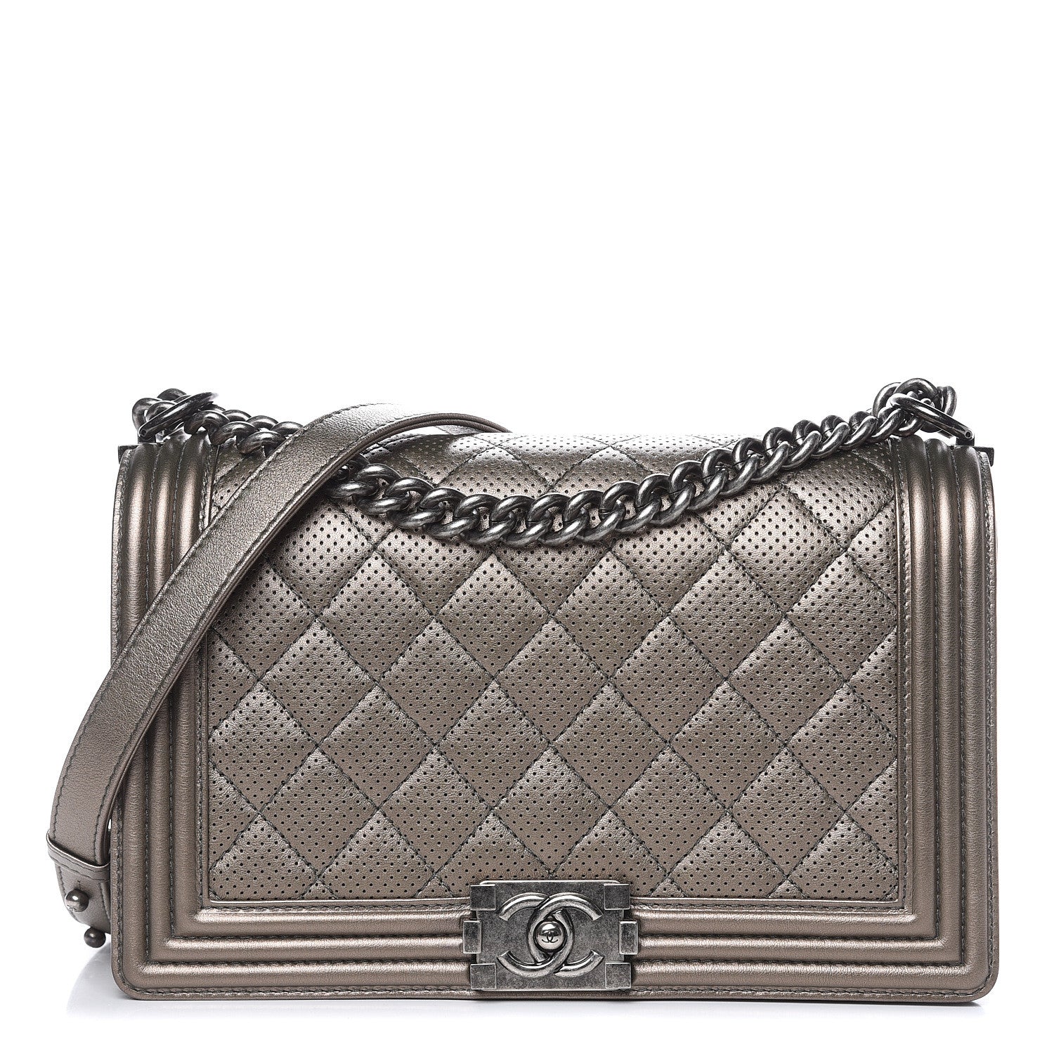 Chanel Metallic Lambskin Perforated New Medium Boy Flap Dark Silver 1 of 11