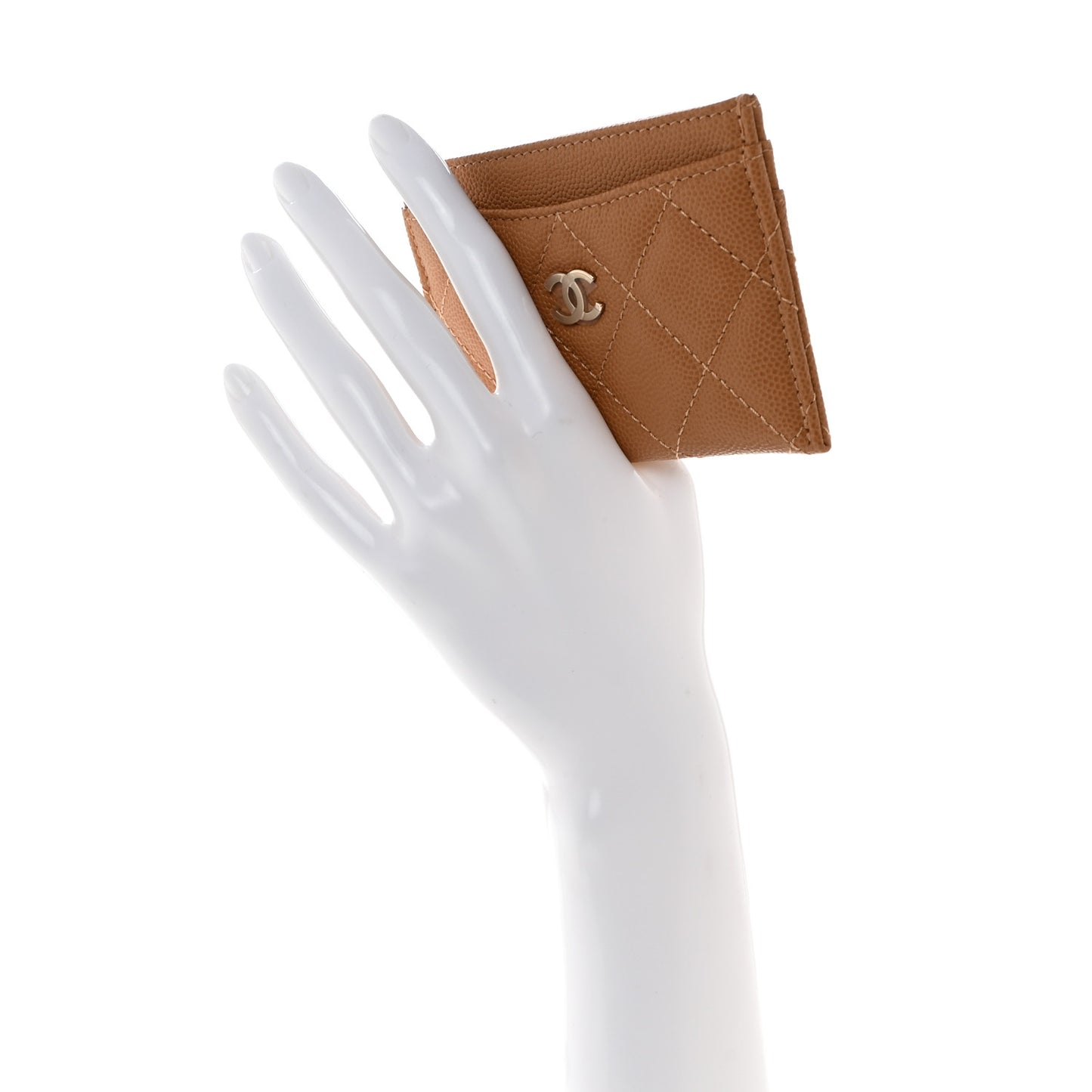 Caviar Quilted Card Holder Dark Beige