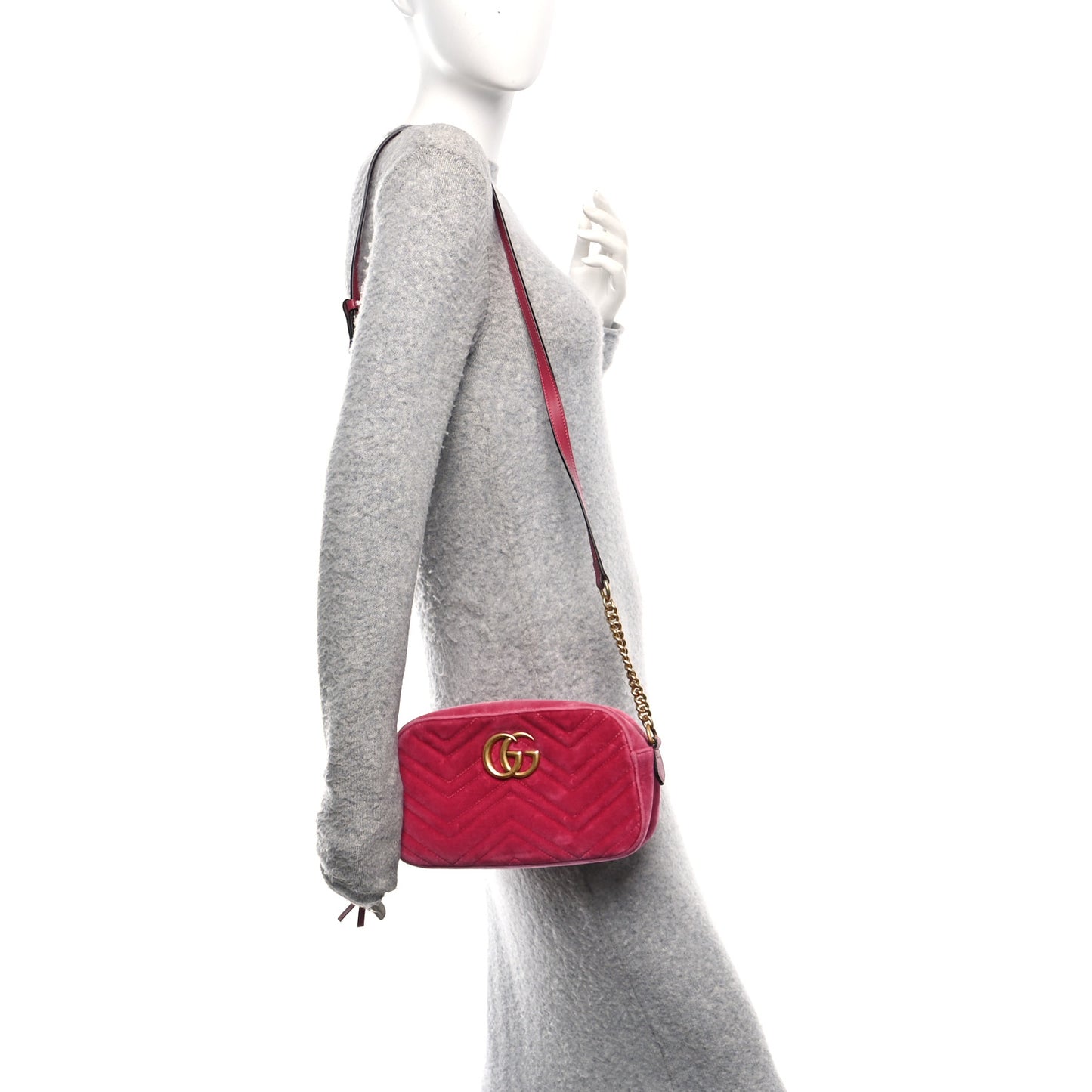 Velvet Matelasse Small GG Marmont Chain Shoulder Bag Light Raspberry Rose