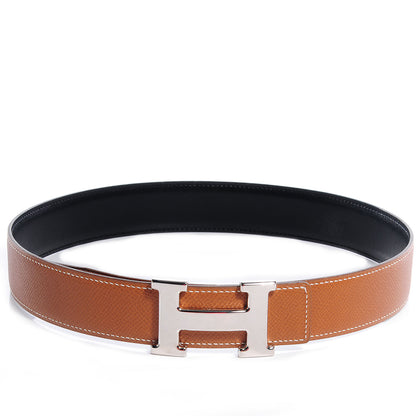Hermes Box Courchevel Reversible Palladium Silver Constance 32mm H Belt Noir Gold 65 1 of 6
