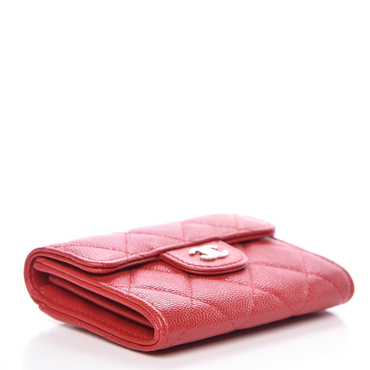 Caviar Quilted Flap Card Holder Wallet Red