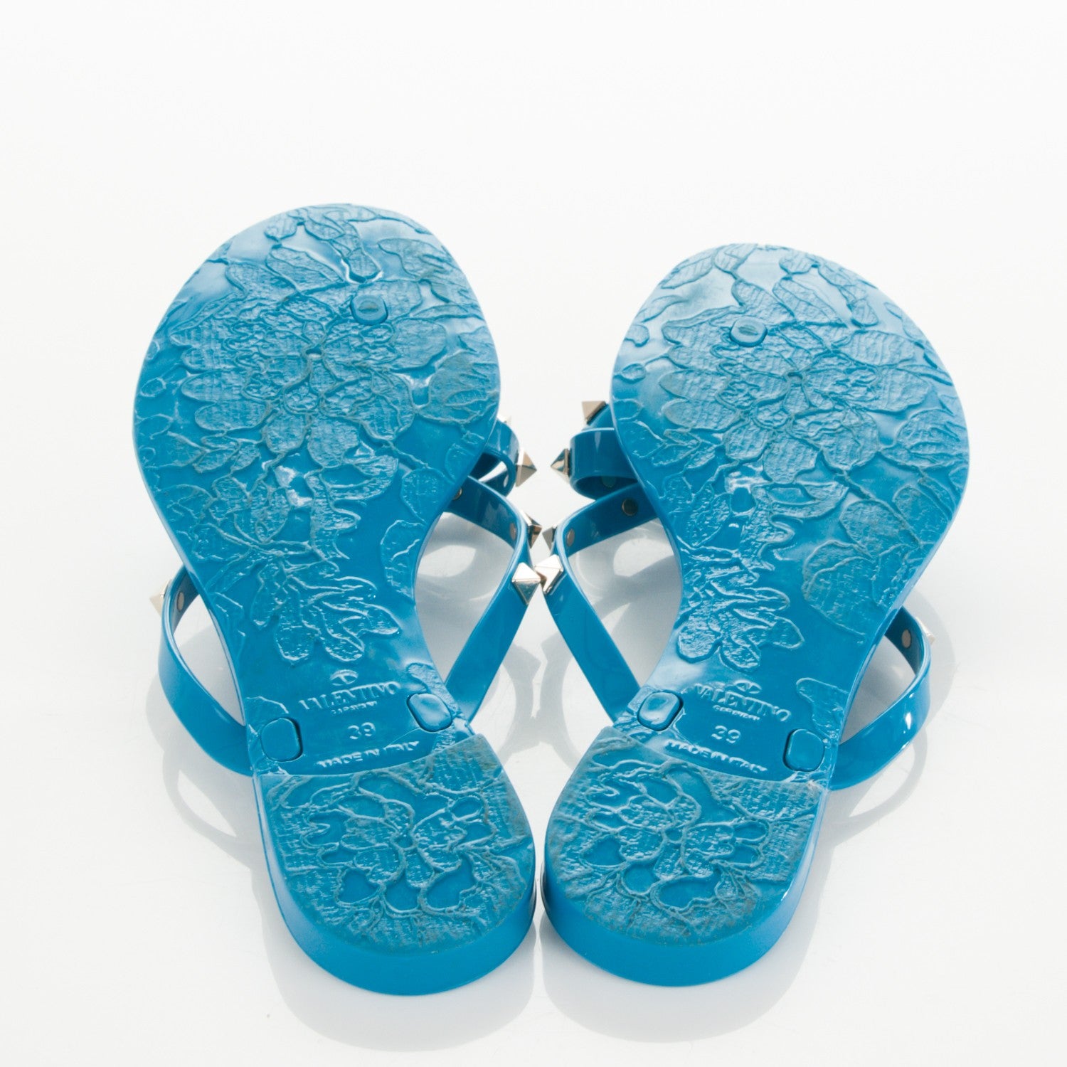 Valentino Garavani PVC Jelly Rockstud Bow Thong Sandals 39 Blue 5 of 7