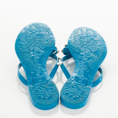 Valentino Garavani PVC Jelly Rockstud Bow Thong Sandals 39 Blue 5 of 7