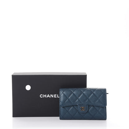 Chanel Metallic Caviar Quilted Medium Flap Wallet Dark Blue 9 of 9