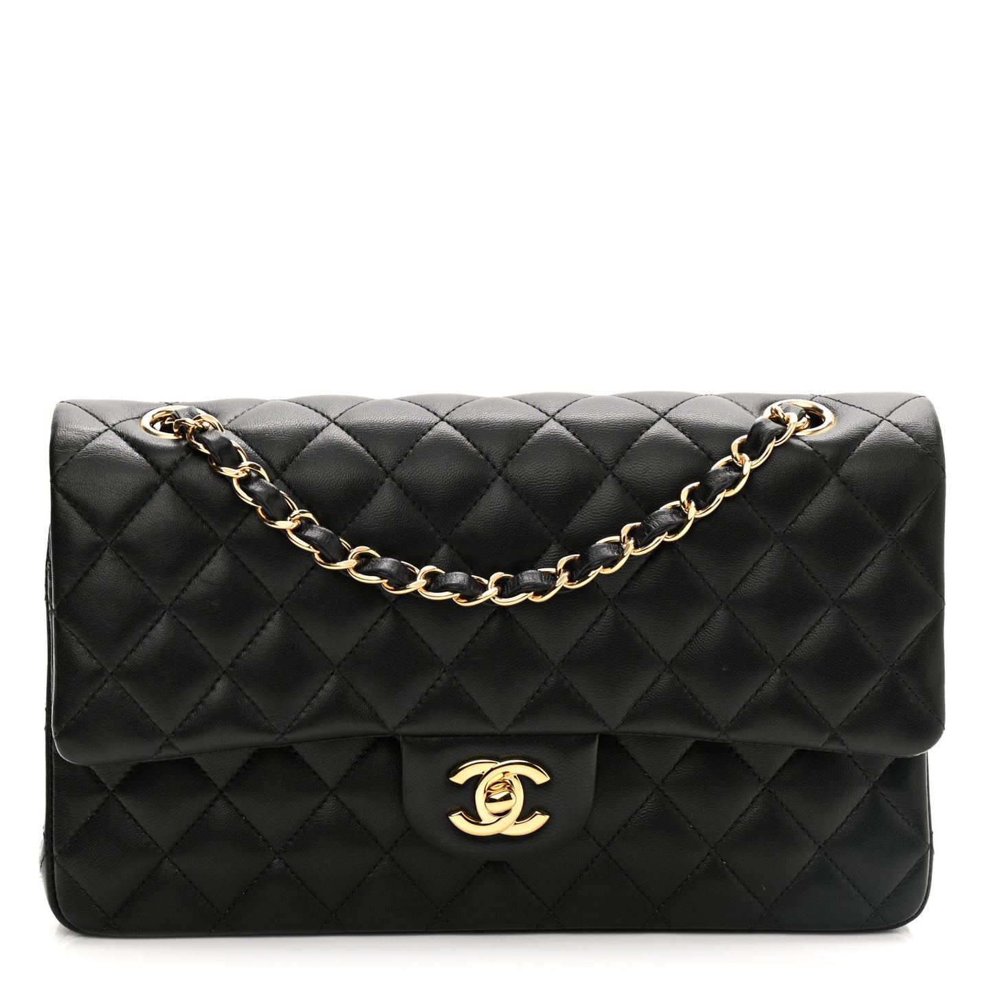 Lambskin Quilted Medium Double Flap Black