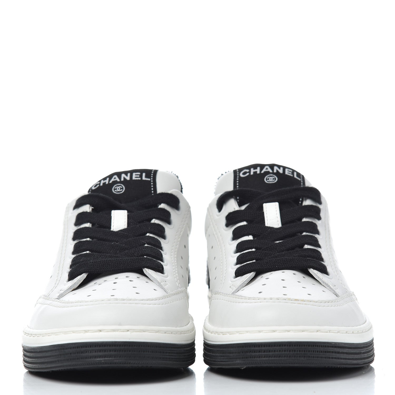 Chanel Calfskin Womens Logo Sneakers 35 Black White 2 of 18