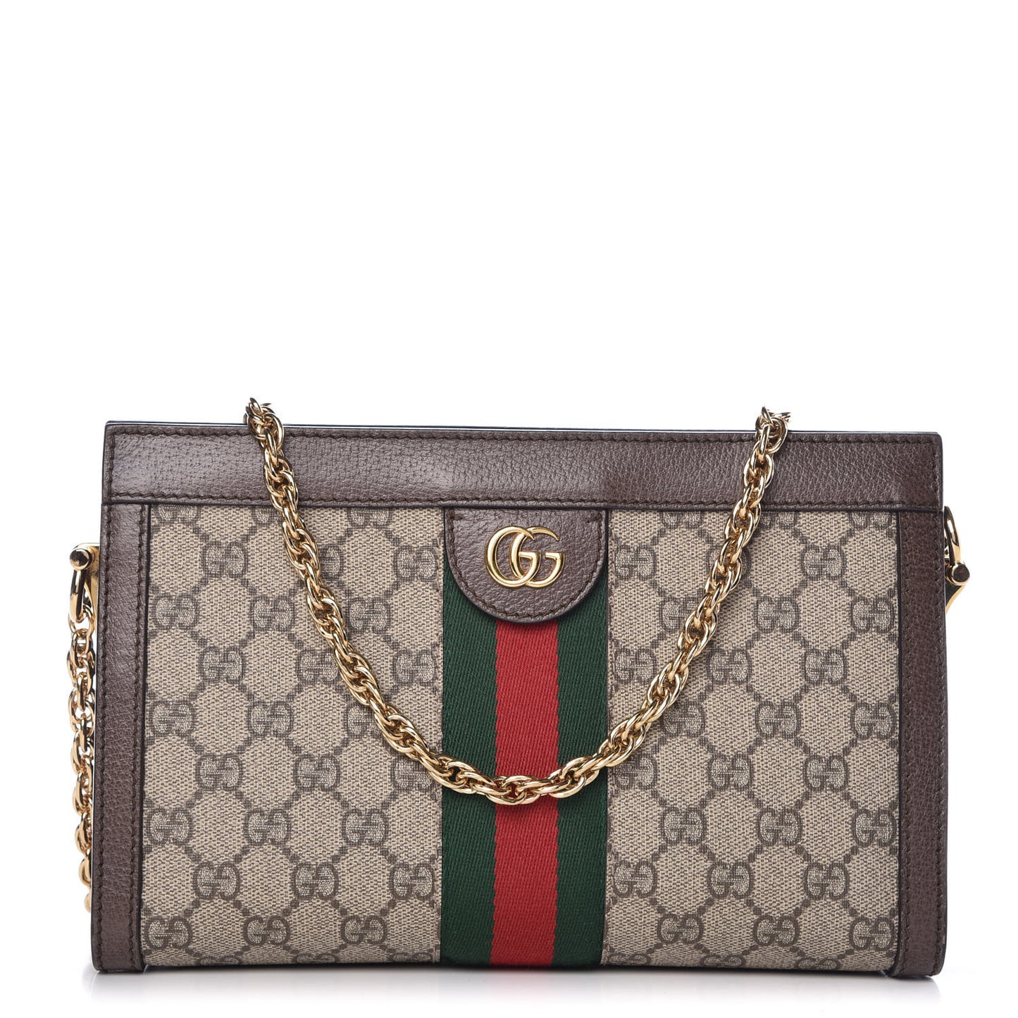 GG Supreme Monogram Web Small Ophidia Chain Shoulder Bag Brown
