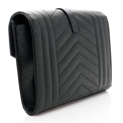 Saint Laurent Grain De Poudre Textured Mixed Matelasse Triquilt Monogram Clutch Black 3 of 10