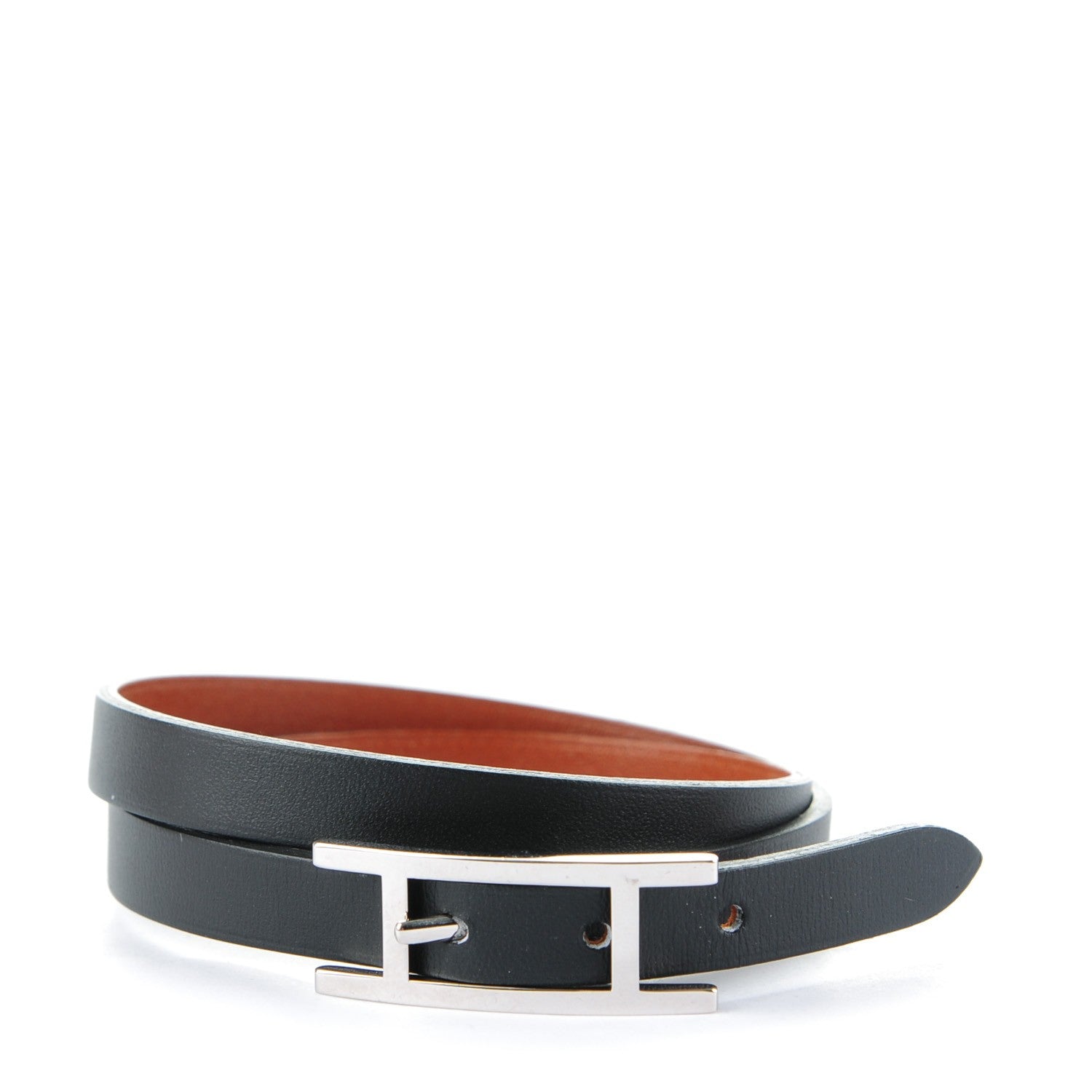 Hermes Chamonix Tadelakt Behapi Double Tour Bracelet M Black Fawn 1 of 7