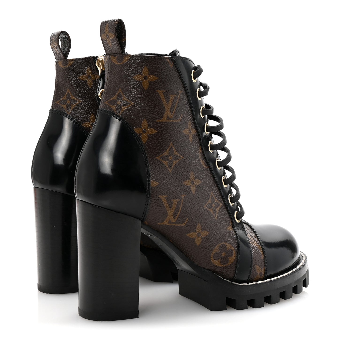 Patent Calfskin Monogram Star Trail Ankle Boots 35 Black