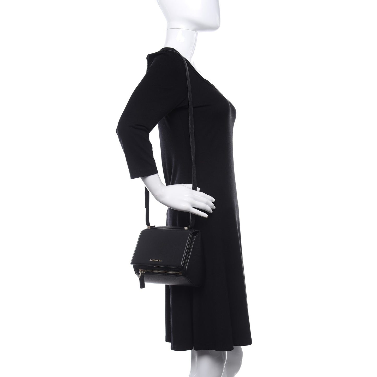 Textured Calfskin Mini Pandora Box Crossbody Bag Black
