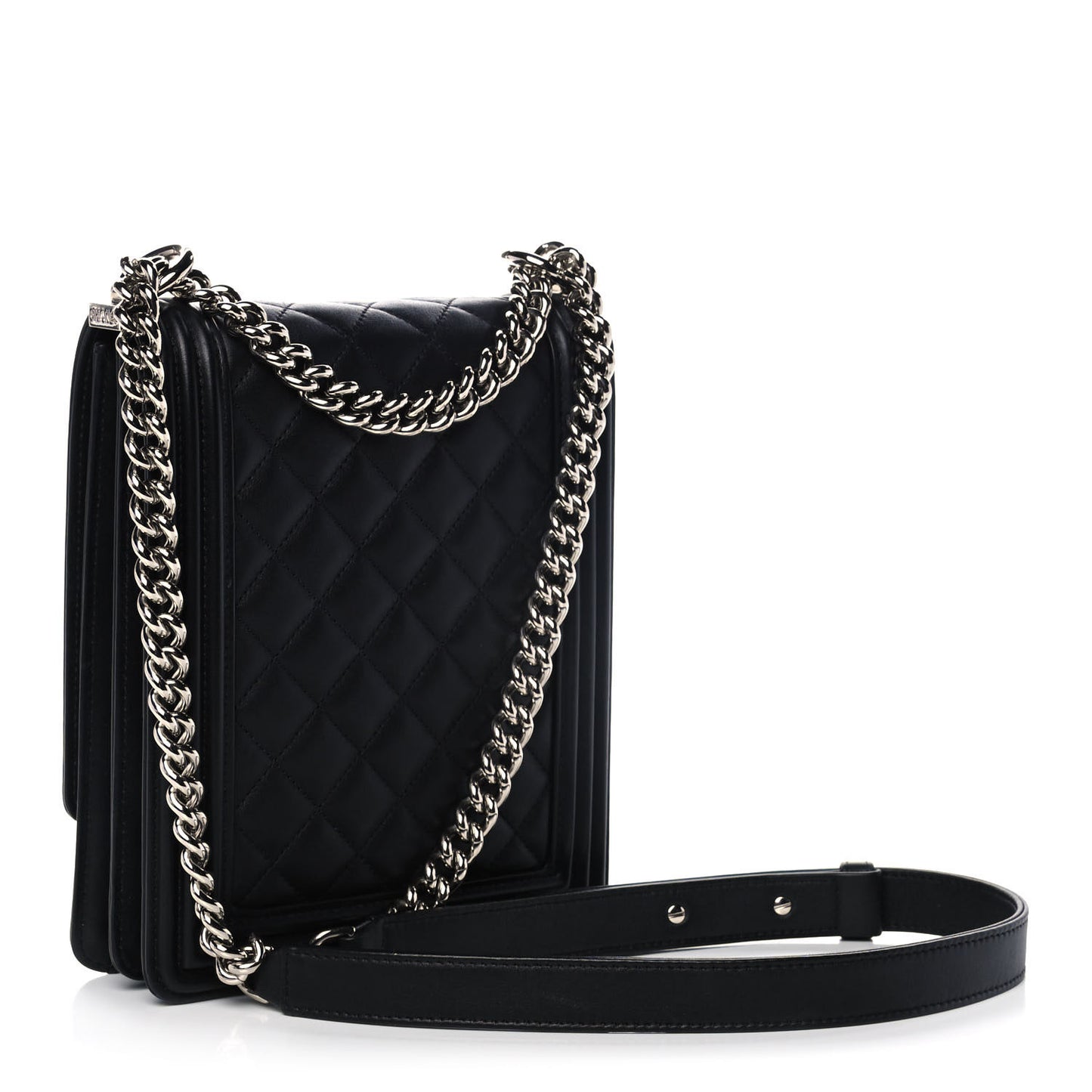 Calfskin Quilted North South Boy Flap Black