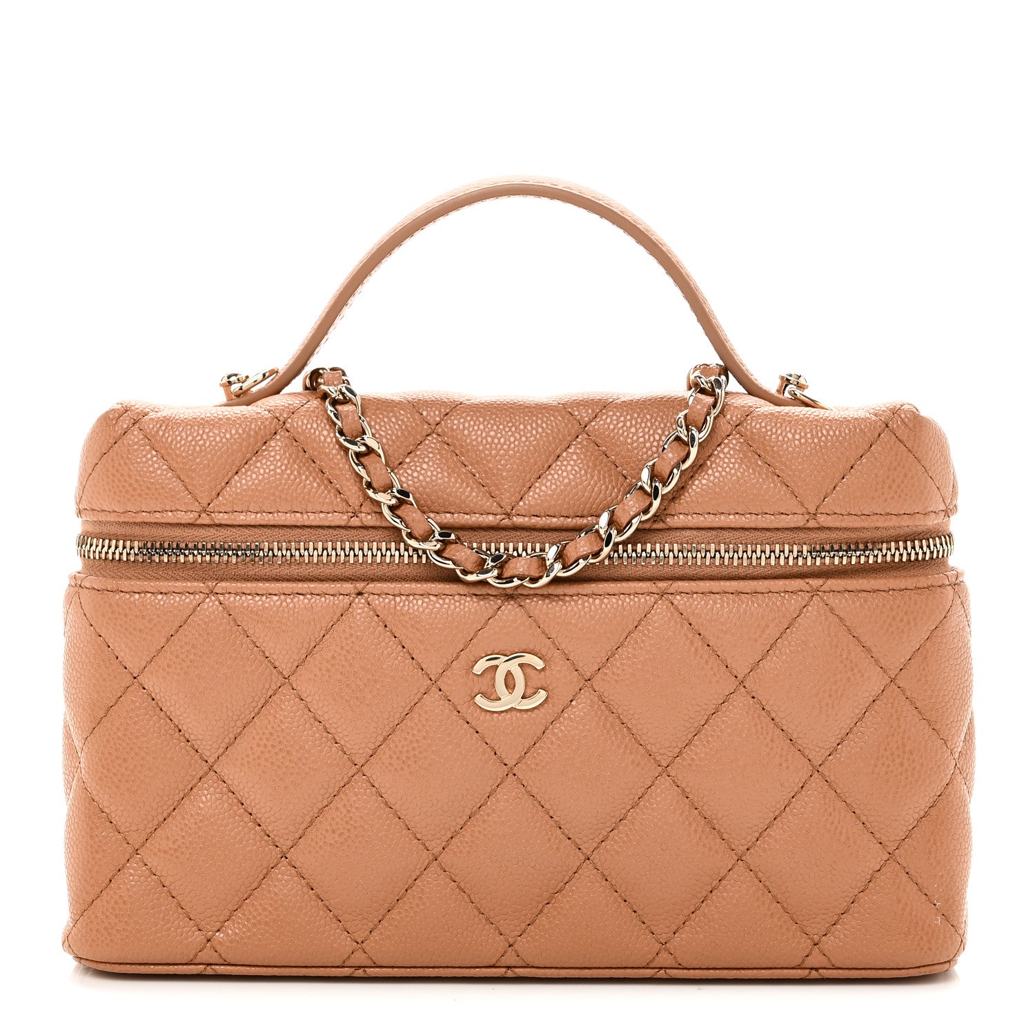 Chanel Caviar Quilted Top Handle Slim Vanity With Chain Brown 1 of 10