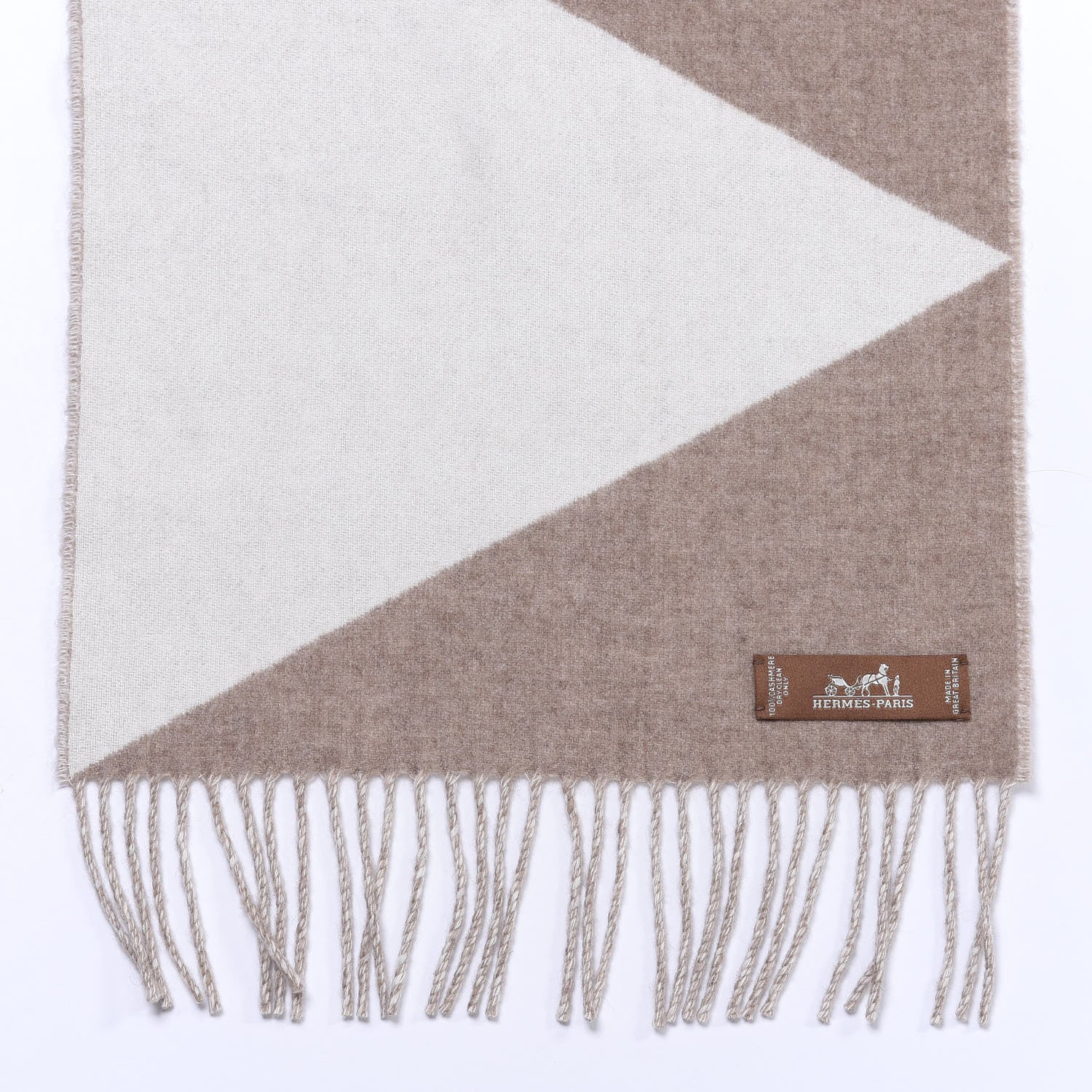 Hermes Cashmere Casaque Zig Zag Muffler Etoupe Ivory 4 of 4