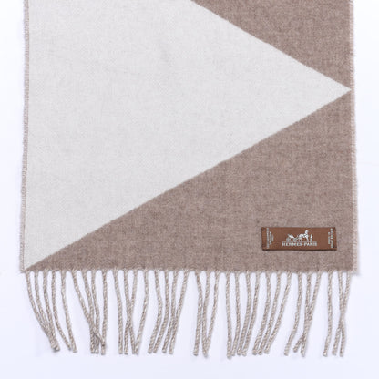 Hermes Cashmere Casaque Zig Zag Muffler Etoupe Ivory 4 of 4
