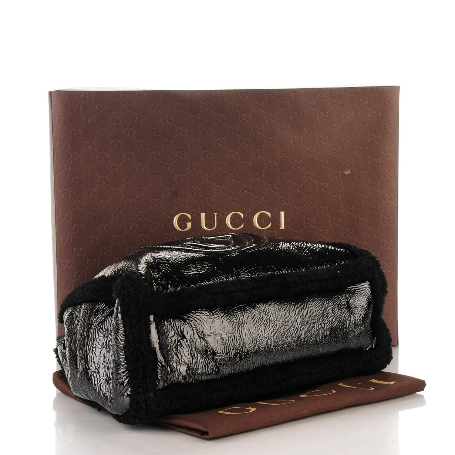 Gucci Patent Shearling Medium Soho Chain Shoulder Bag Black 4 of 7