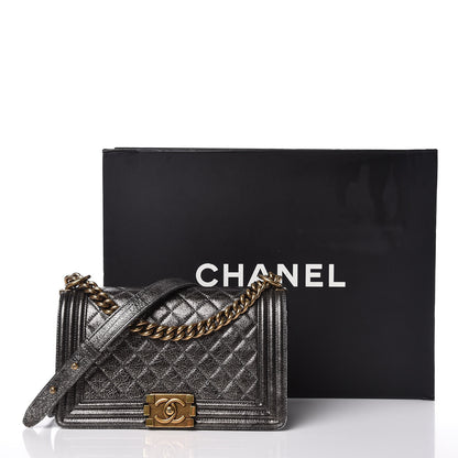 Chanel Cracked Metallic Calfskin Quilted Medium Boy Flap Dark Silver 10 of 10
