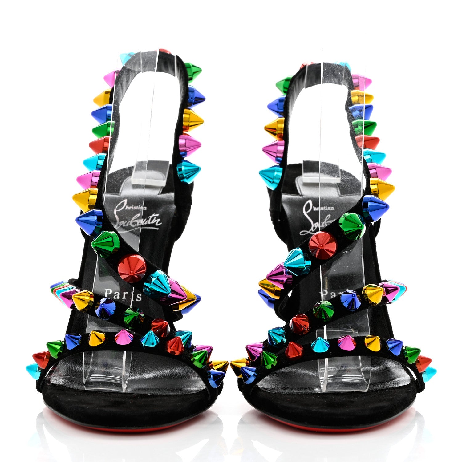 Christian Louboutin Suede Spikita 100 Sandals 39.5 Black Multicolor 2 of 9