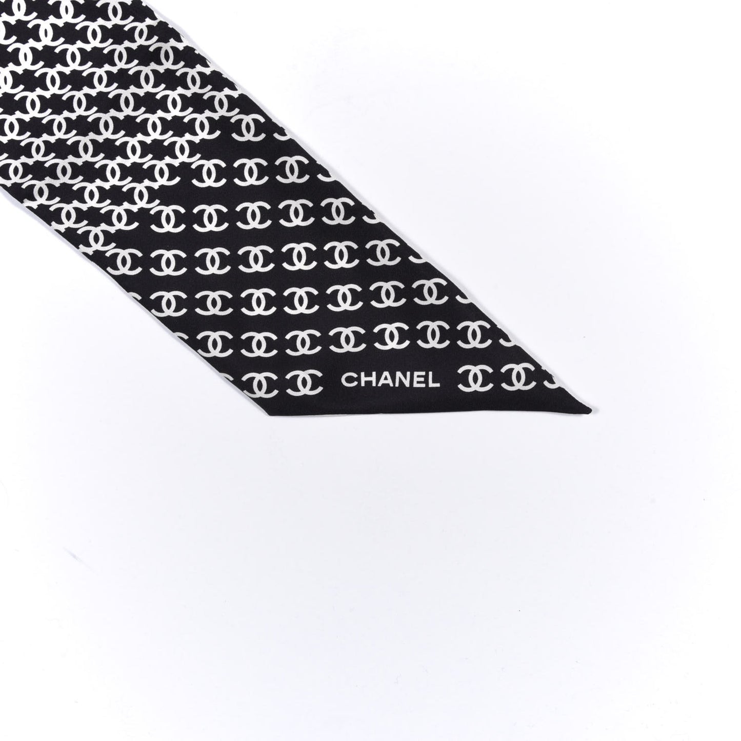 Silk Twill Houndstooth Slim Bandeau Scarf Black Ecru