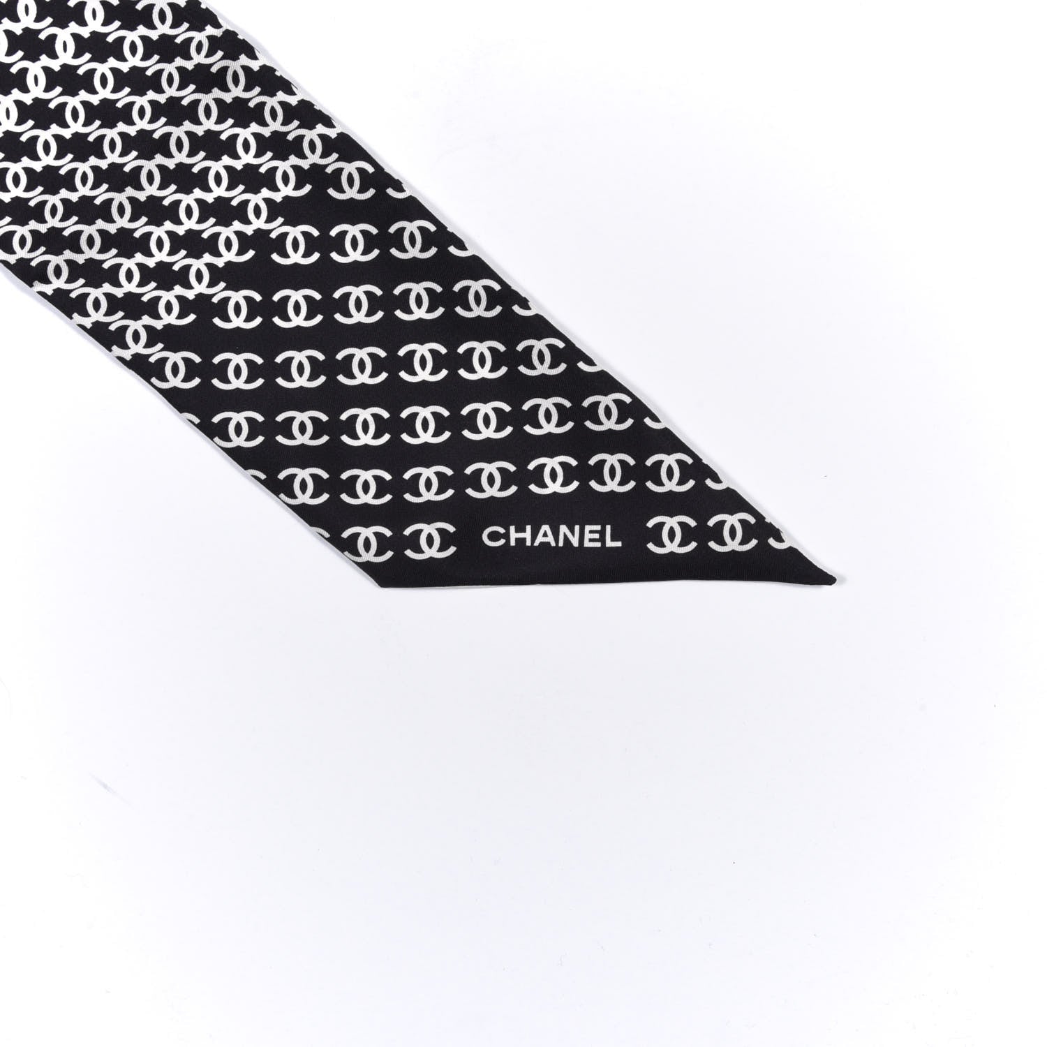 Chanel Silk Twill Houndstooth Slim Bandeau Scarf Black Ecru 3 of 4