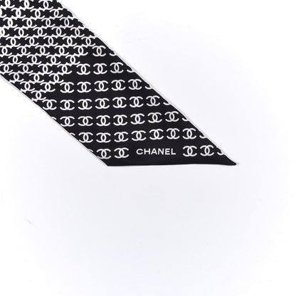 Chanel Silk Twill Houndstooth Slim Bandeau Scarf Black Ecru 3 of 4