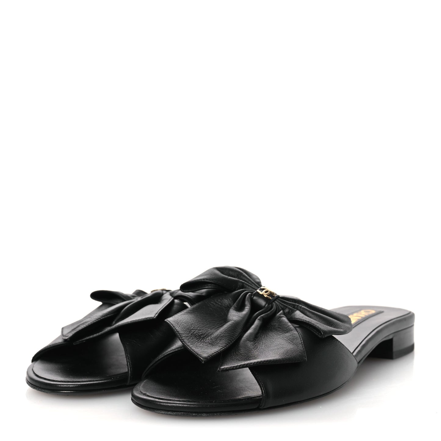 Lambskin Bow CC Mules 39.5 Black