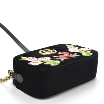 Gucci Velvet Matelasse Deer Embroidered Small GG Marmont Chain Shoulder Bag Black 3 of 9