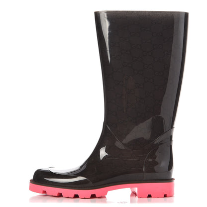 Gucci Rubber Monogram Edinburg Rain Boots 39 Pink Brown 1 of 9