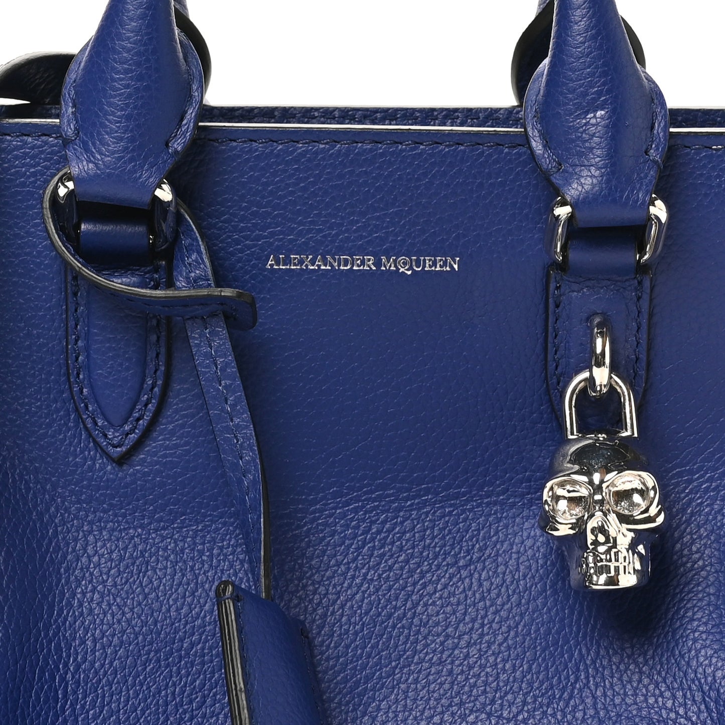 Pebbled Calfskin Mini Skull Padlock Zip Around Tote Ultramarine