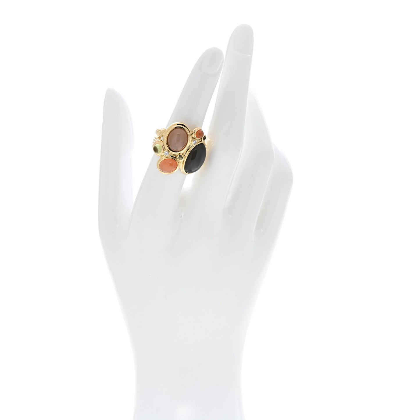 18K Yellow Gold Diamond Moonstone Peridot Prasiolite Mosaic Ring 52 6