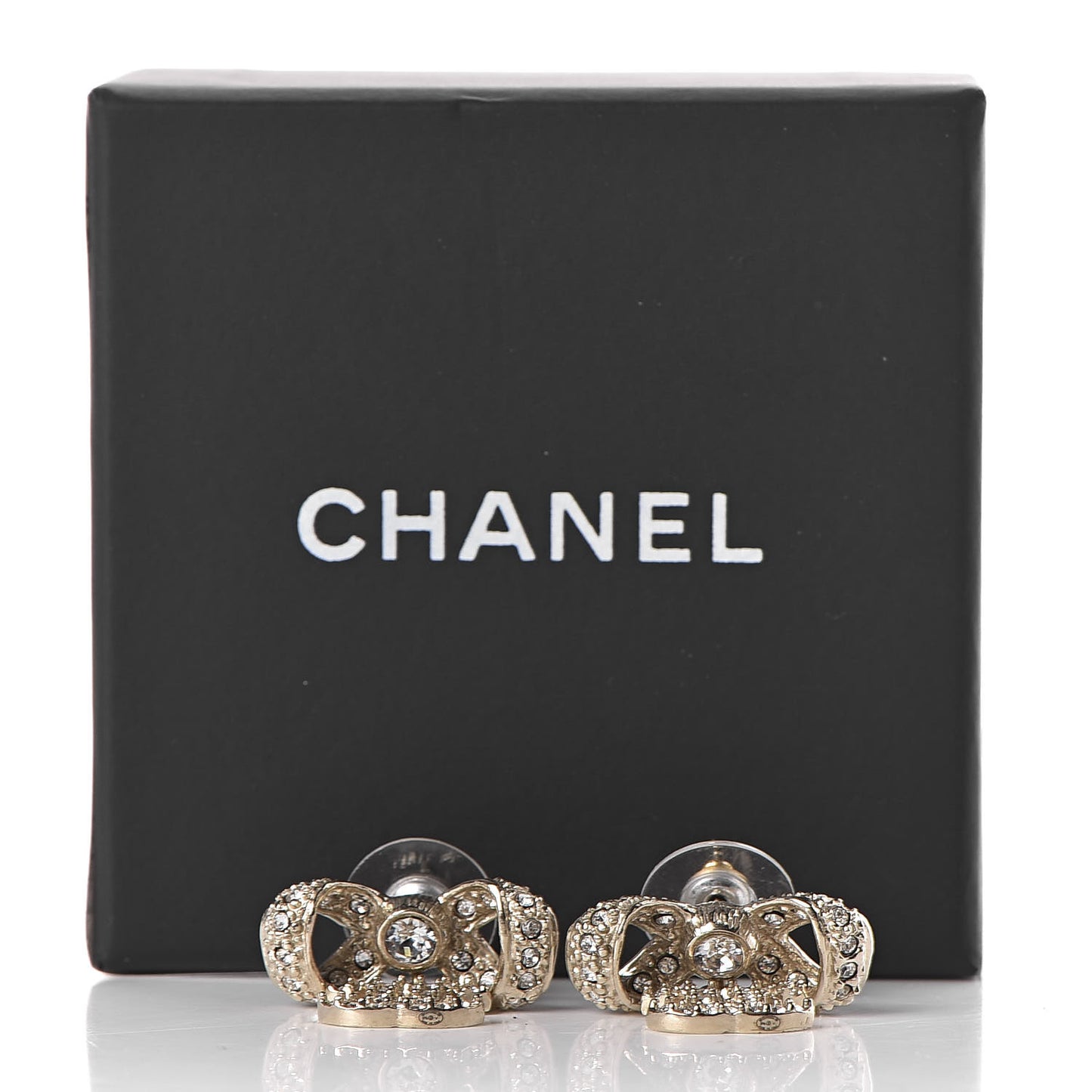 Crystal CC Bow Drop Earrings Gold
