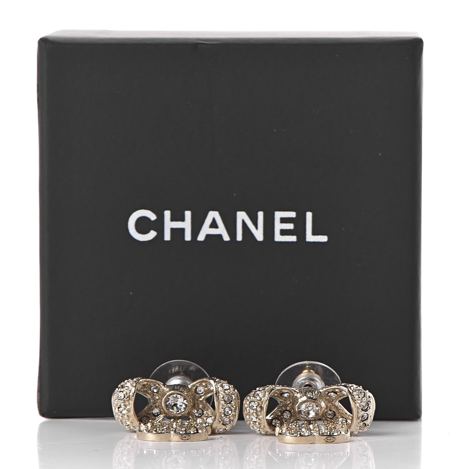 Chanel Crystal CC Bow Drop Earrings Gold 4 of 4