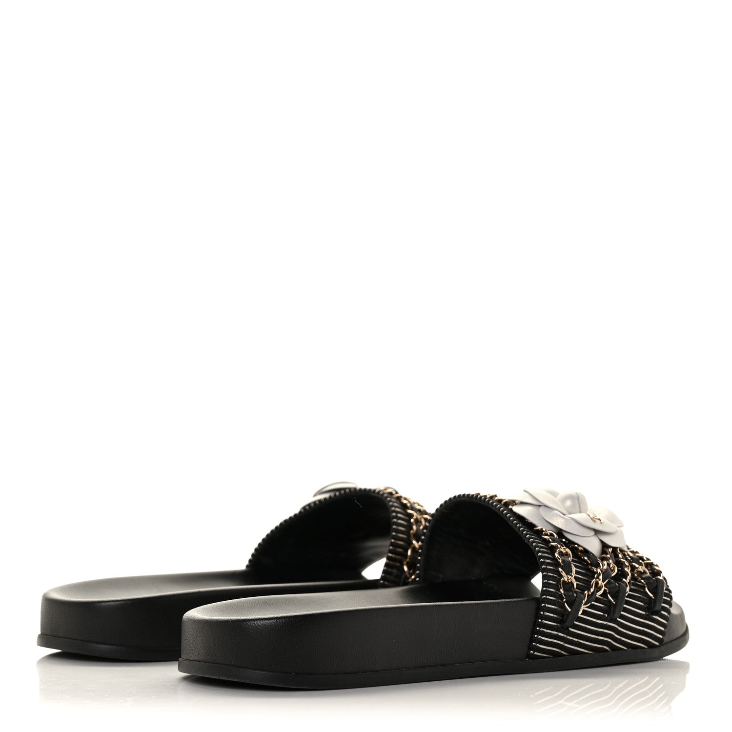 Chanel Calfskin Chain Camellia Flat Sandals 39 Black 4 of 9