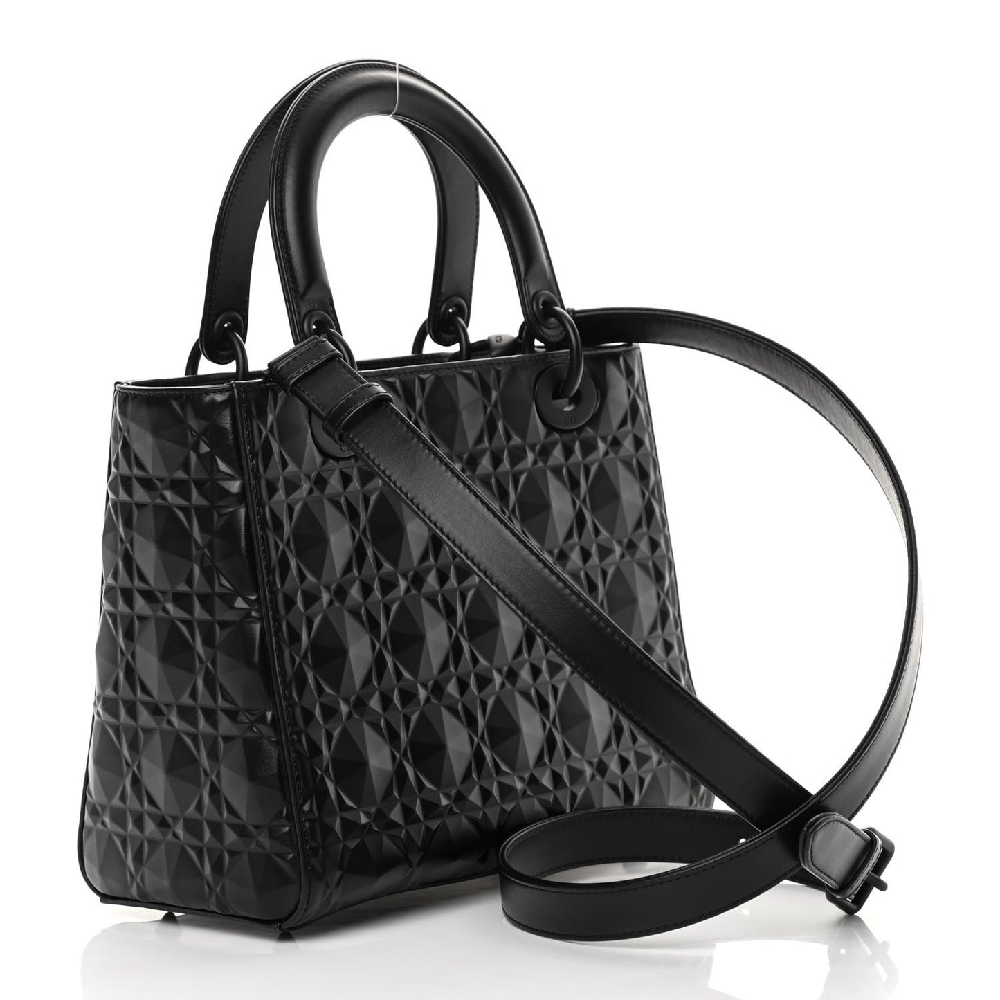 Calfskin Cannage Diamond Cannage Medium Lady Dior Black